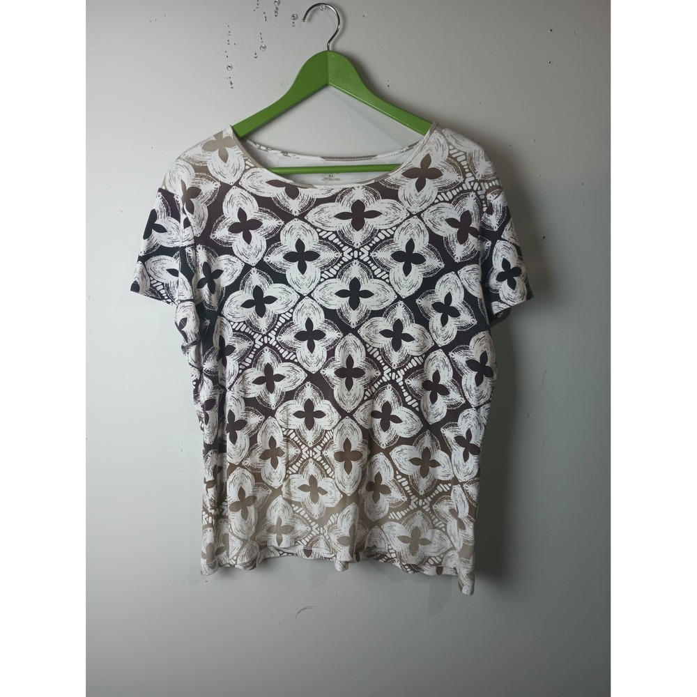 Croft & Barrow Womens XL Pima Cotton Geometric Medallion Print Short Sleeve Top
